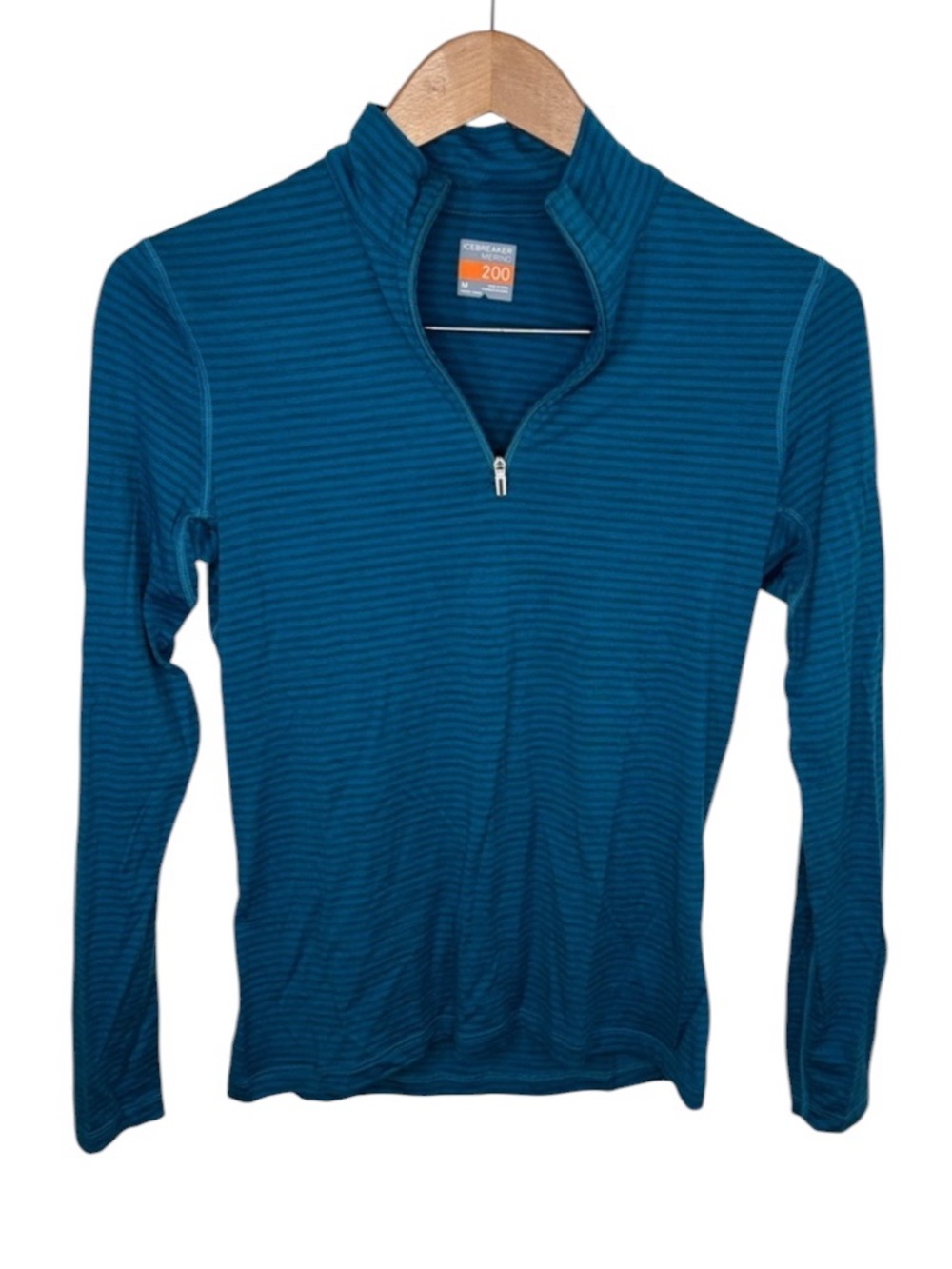 Icebreaker Merino 200 Blue Striped Quarter Zip Pullover Women Size M